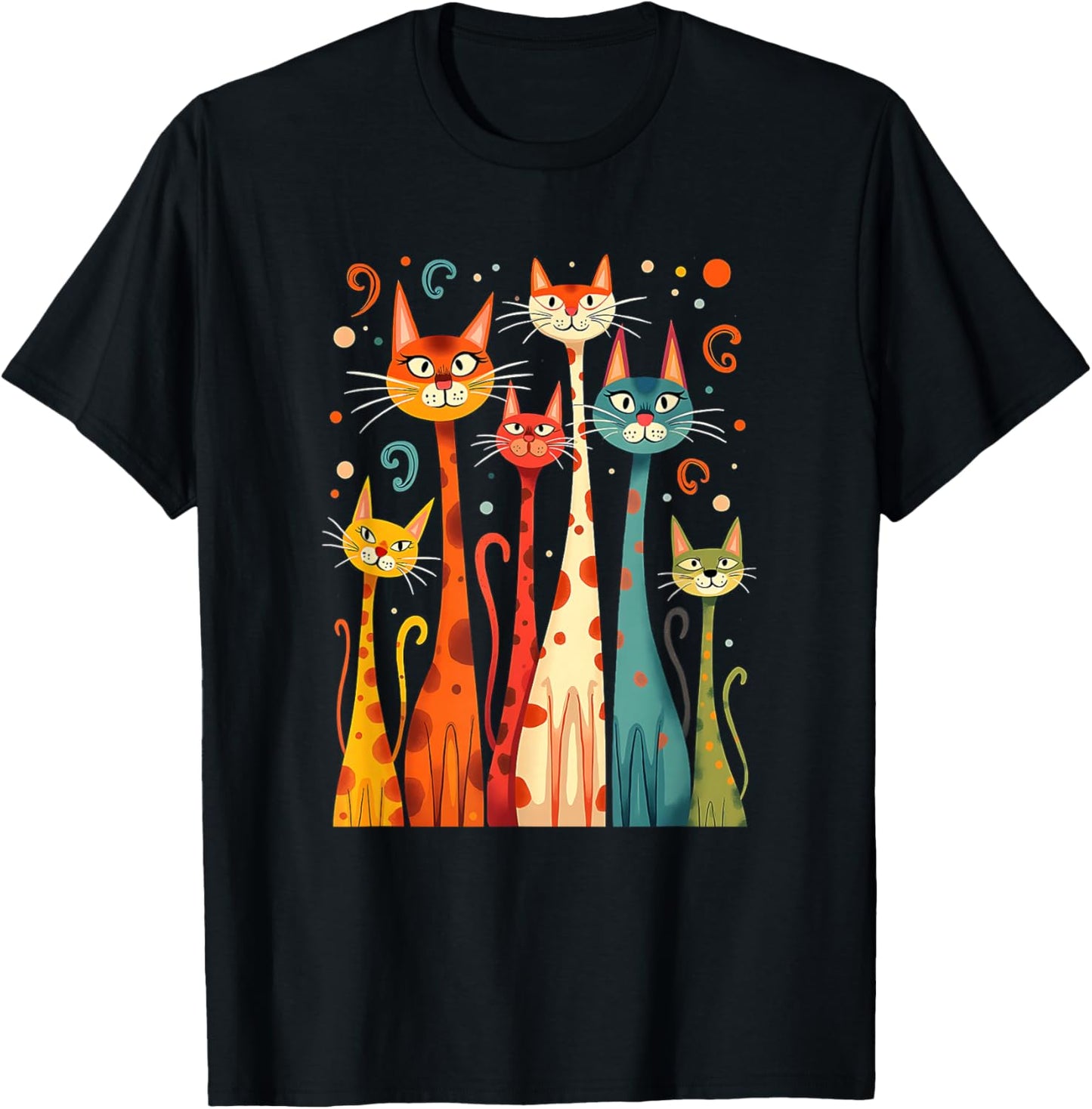 Cute Vintage Retro Mid-Century Long Neck Cats 50s 60s Style T-Shirt - T-Shirt | Black