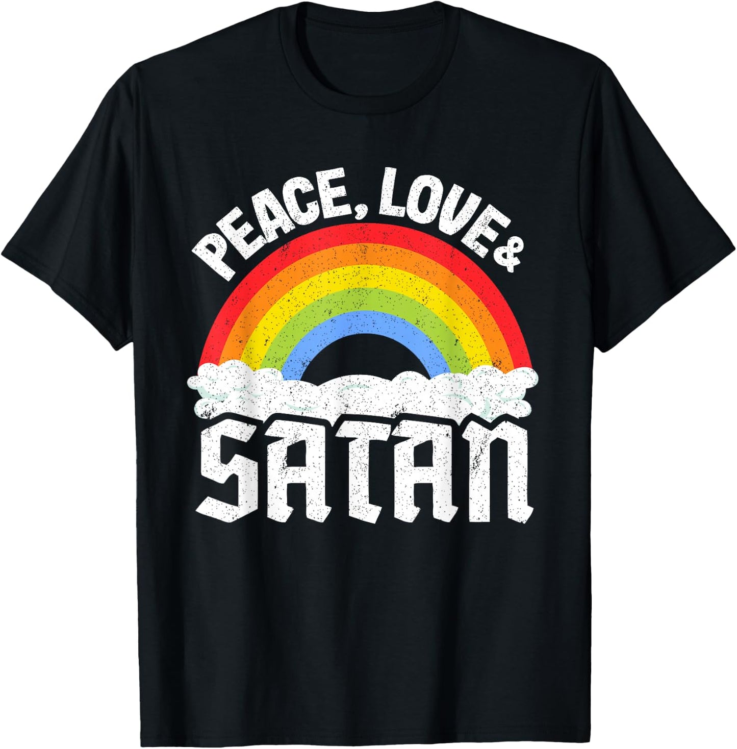 Kids Band Death Metal Rainbow Retro Peace Love & Satan T-Shirt - T-Shirt | Black
