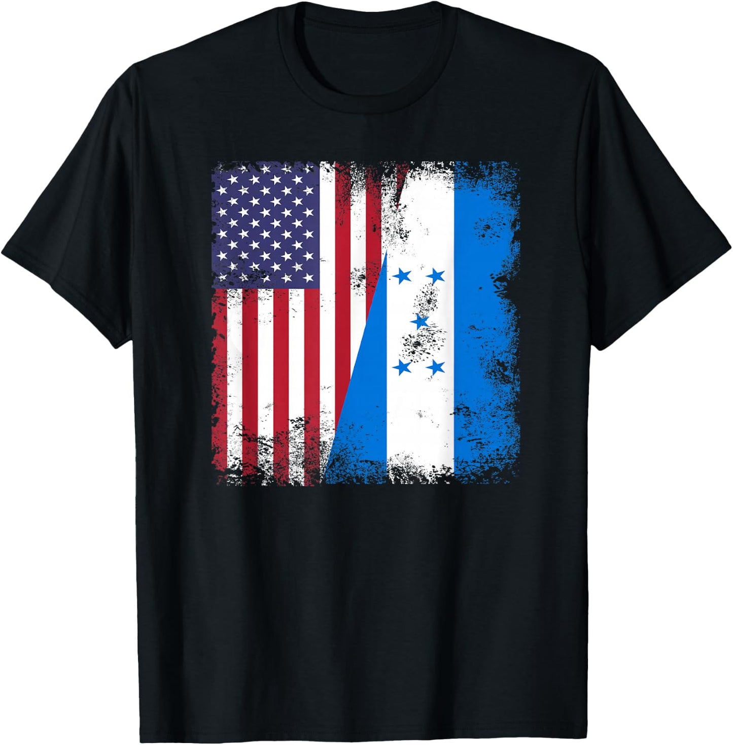 Half Honduran Flag | Vintage Honduras USA Gift T-Shirt - T-Shirt | Black
