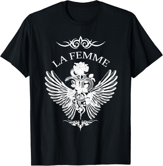 La Femme Snake And Rose Dark Art T-Shirt - T-Shirt | Black