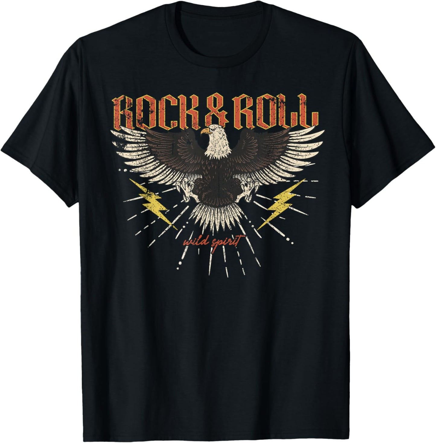 Rock and Roll Eagle Vintage ROCK Music Freedom T-Shirt - T-Shirt | Black