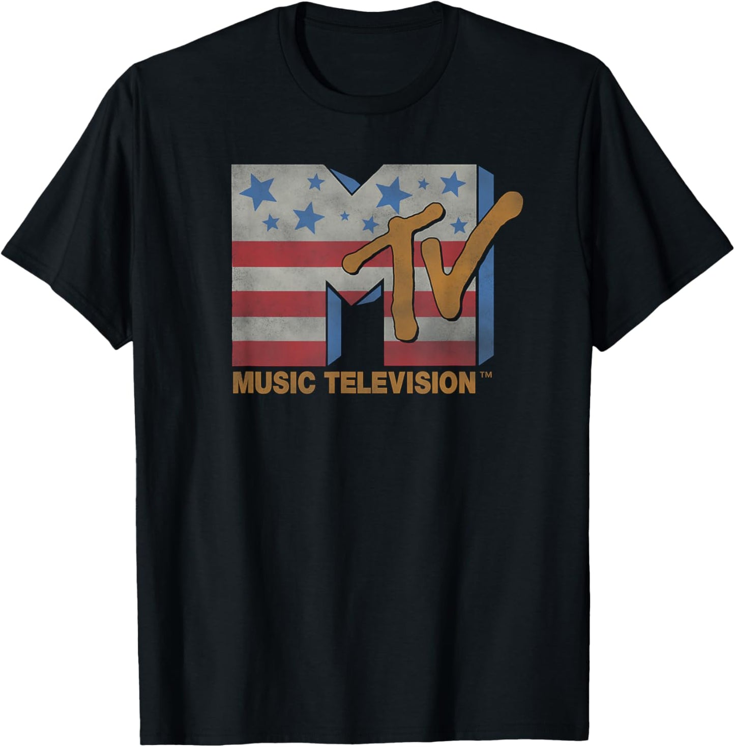 MTV Music Television American Flag Vintage Classic Logo T-Shirt - T-Shirt | Black