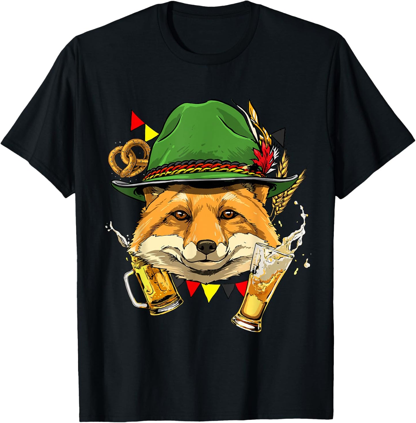 Germany Oktoberfest Lederhosen Fox Beer Fest German Bavarian T-Shirt - T-Shirt | Black