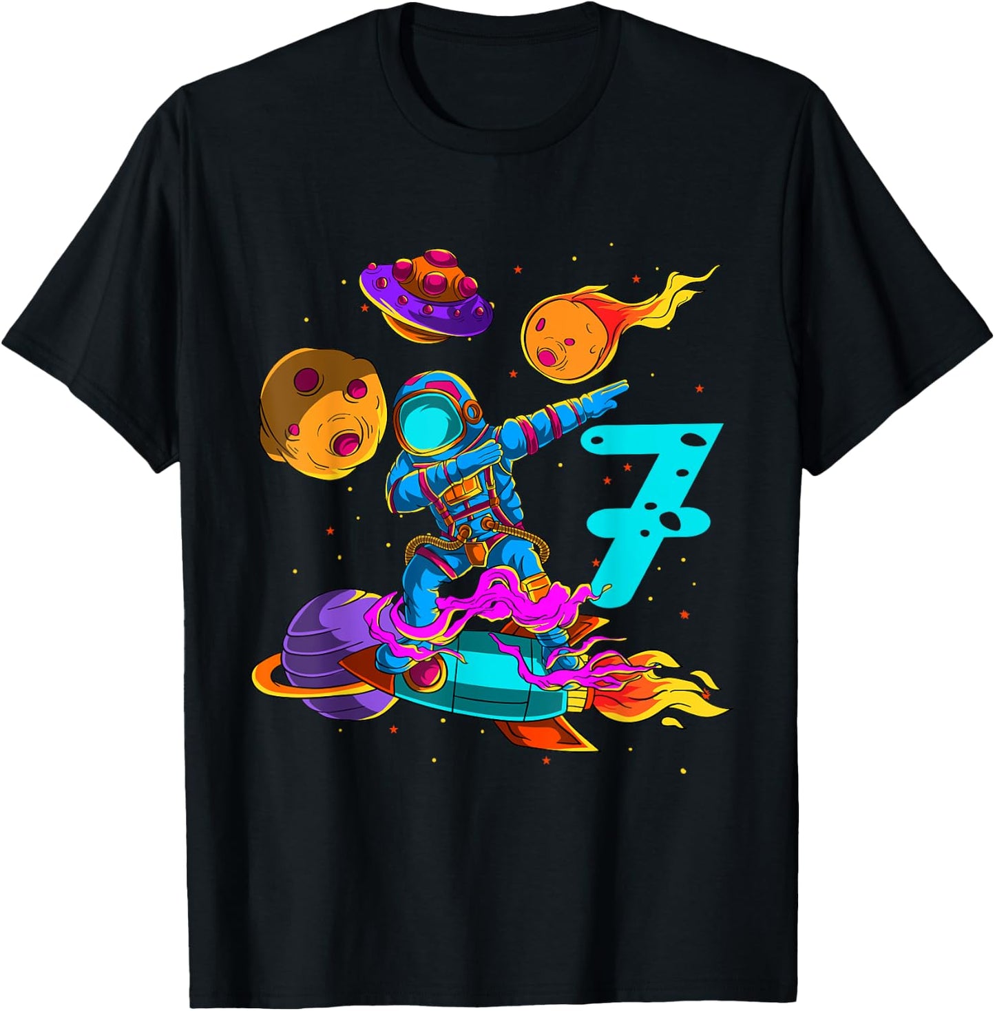 7 years Birthday Boy Astronaut 7th Birthday Boys Astronaut T-Shirt - T-Shirt | Black