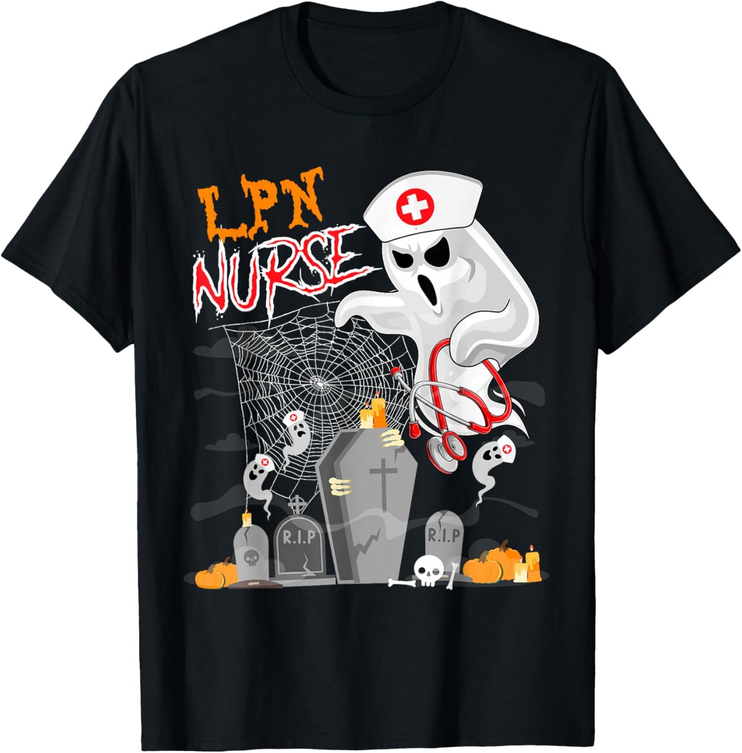 LPN Nurse Halloween Boo Ghosts Costume Nursing Tools Lover T-Shirt - T-Shirt | Black