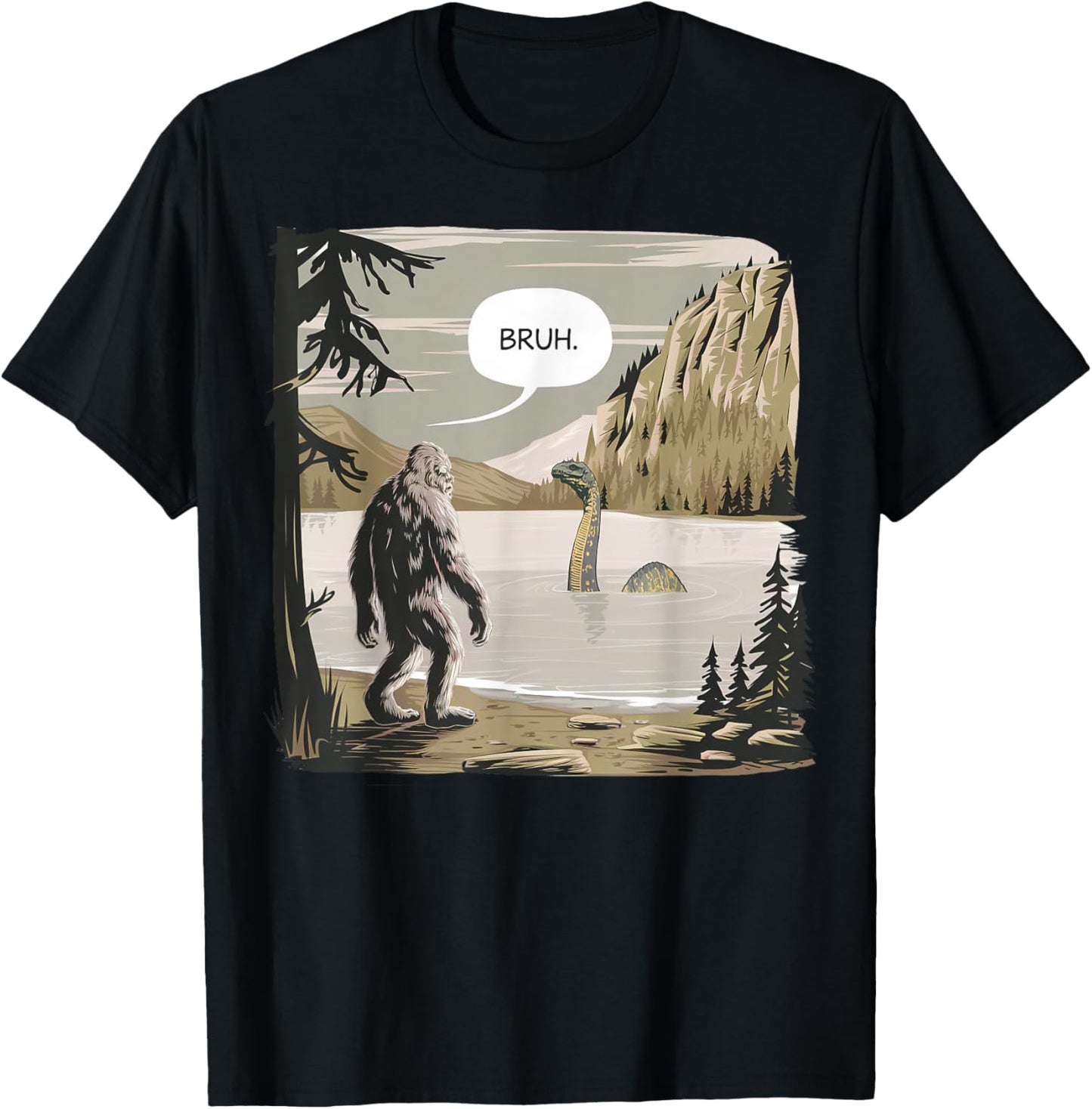 Bigfoot Loch Ness Monster Apparel Graphic -Adults & Kids Funny Graphic Black Short Sleeve Small T-Shirt - T-Shirt | Black