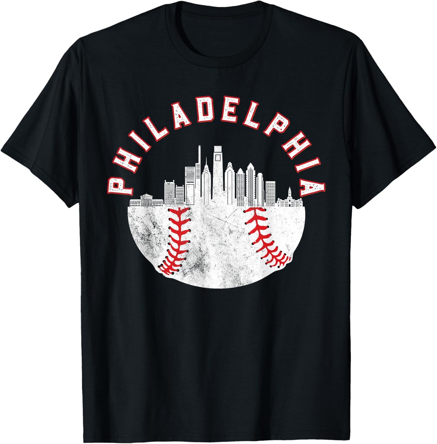 Vintage Philadelphia Skyline Retro Cityscape T-Shirt - T-Shirt | Black