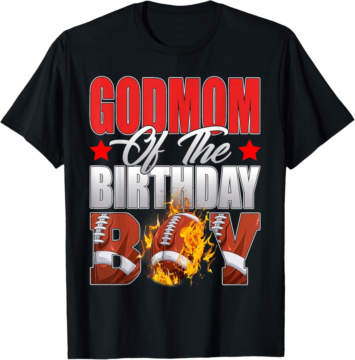 Godmom Of The Birthday Boy Football Bday Celebration T-Shirt - T-Shirt | Black