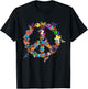 Butterfly Peace Sign Retro 60s 70s Colourful T-Shirt - T-Shirt | Black