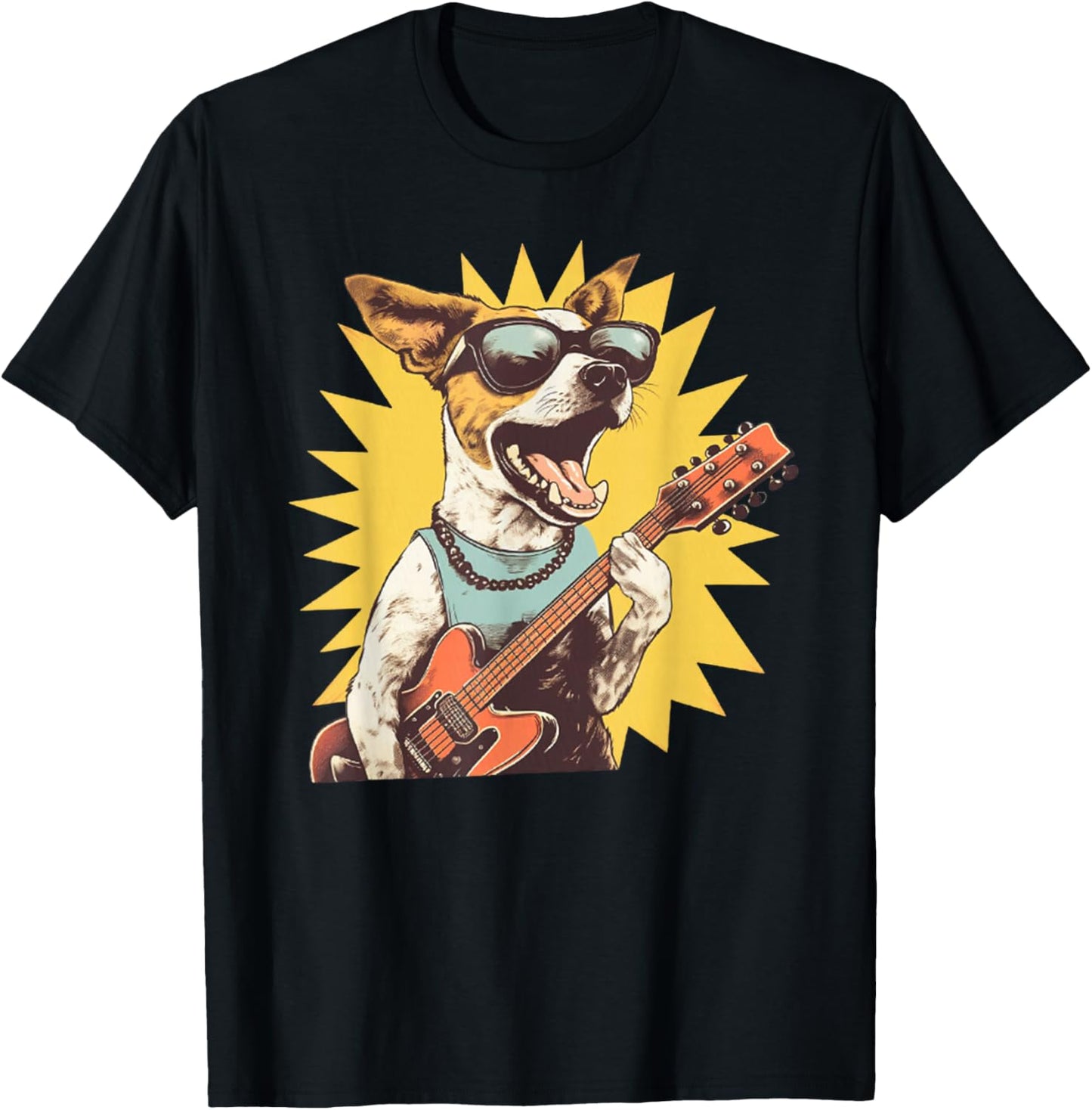Jack Russell Terrier Playing Guitar Rock Star Dog Rocker T-Shirt - T-Shirt | Black