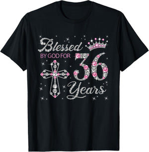 Blessed by God For 36 Years Old 36th Birthday Gift T-Shirt - T-Shirt | Black