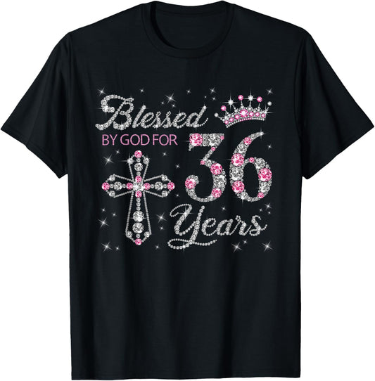 Blessed by God For 36 Years Old 36th Birthday Gift T-Shirt - T-Shirt | Black