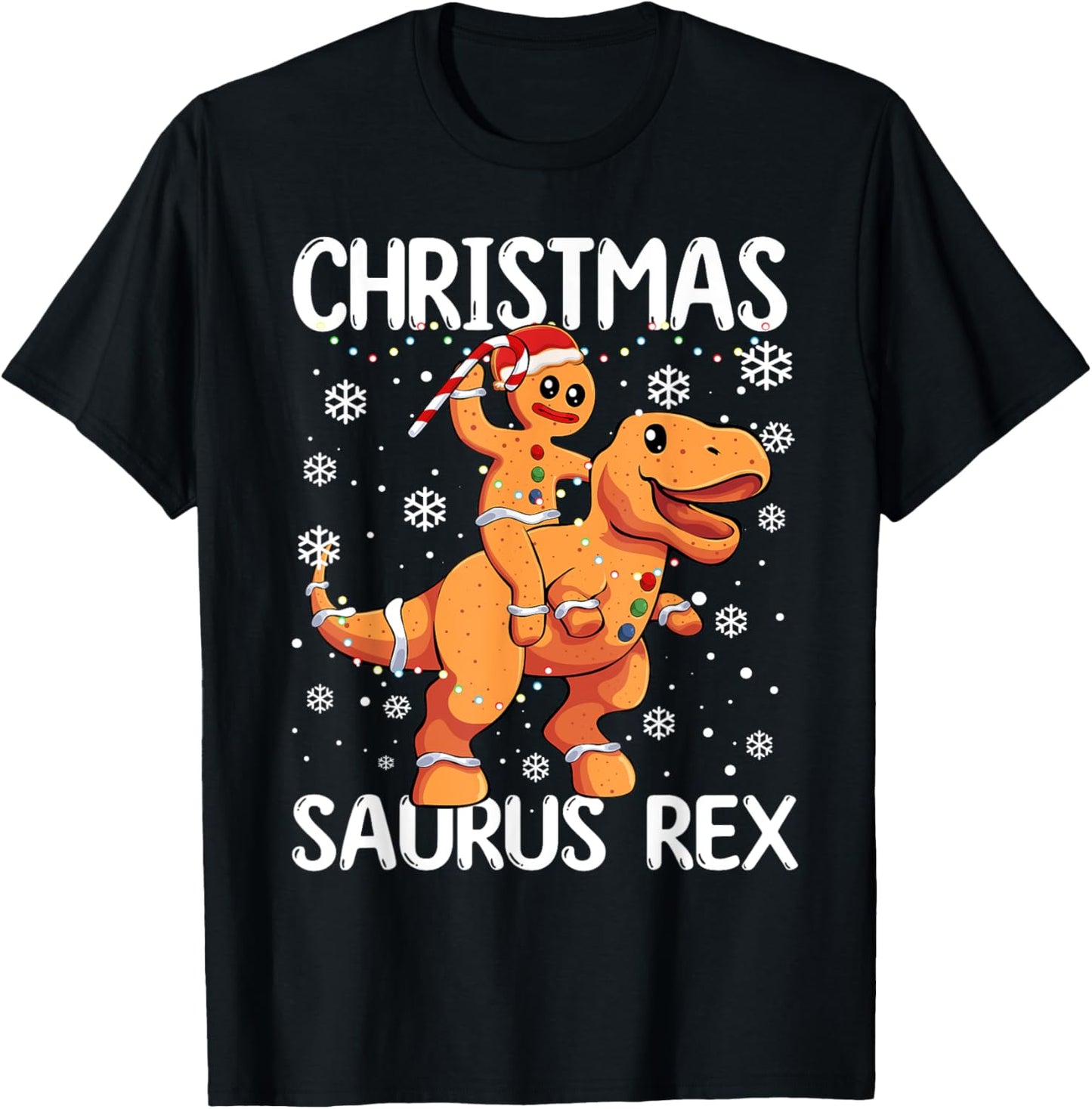 Christmas Saurus Rex Gingerbread Man Cookie TRex Boys Kids T-Shirt - T-Shirt | Black