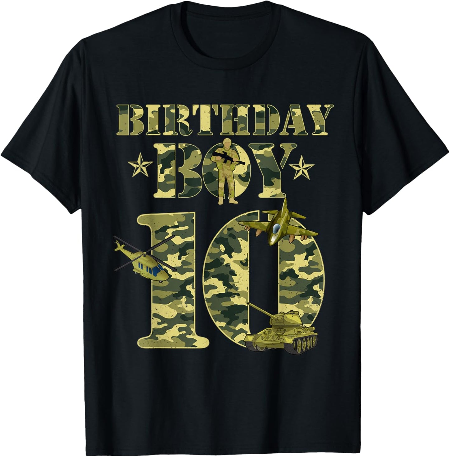 10th Birthday Military Themed Camo Boys 10 Yrs Old Soldier T-Shirt - T-Shirt | Black