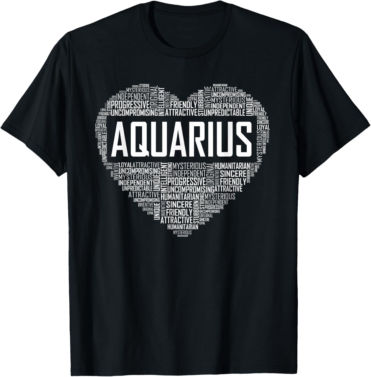 Love Aquarius Characteristics Co Aquarius Zodiac Traits Horoscope Astrology Sign Gift Heart T-Shirt - T-Shirt | Black