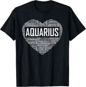 Love Aquarius Characteristics Co Aquarius Zodiac Traits Horoscope Astrology Sign Gift Heart T-Shirt - T-Shirt | Black