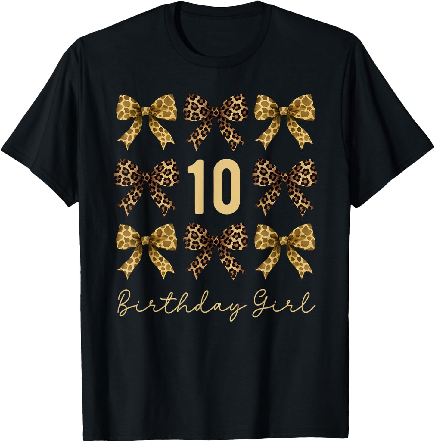 Safari 10th Birthday Girl Coquette Bow Animals Leopard Print T-Shirt - T-Shirt | Black