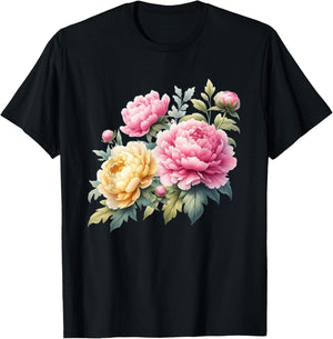 Peonies Flowers Blossom Nature Lover Gardener T-Shirt - T-Shirt | Black