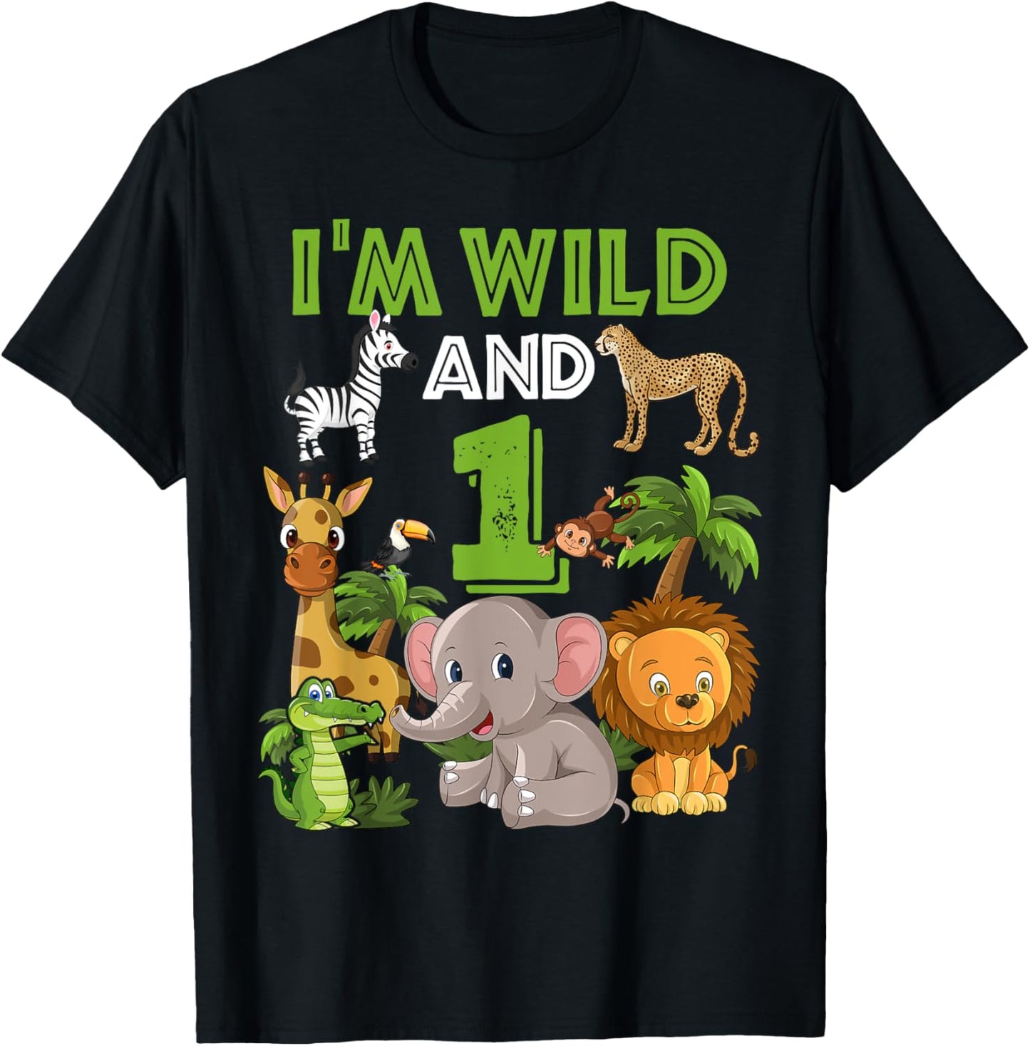 1 Year Old Zoo Birthday Shirt Safari Jungle Zoo Animal 1st T-Shirt - T-Shirt | Black