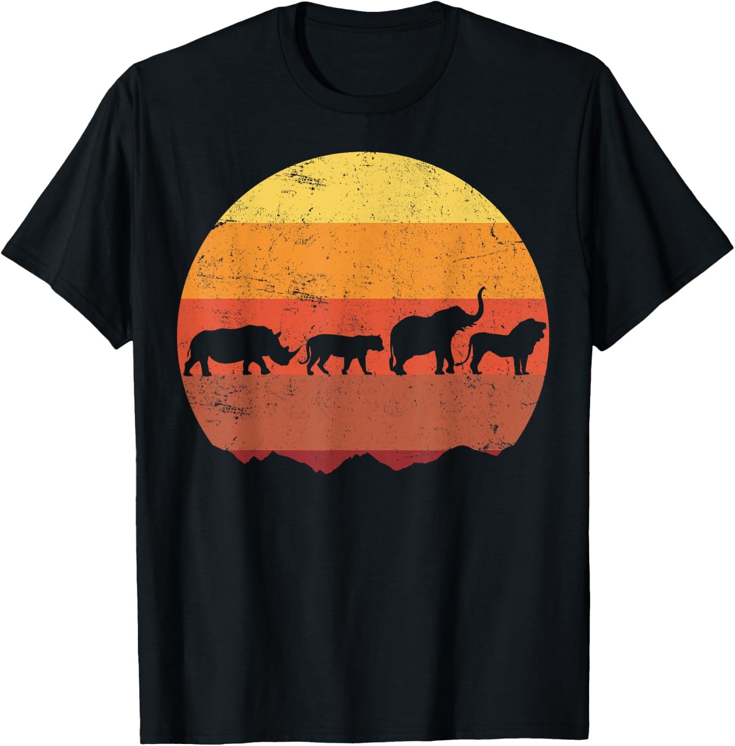 Africa Animals Safari Rhino Lion Elephant T-Shirt - T-Shirt | Black