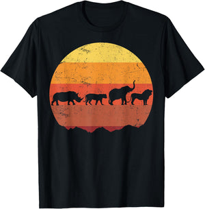 Africa Animals Safari Rhino Lion Elephant T-Shirt - T-Shirt | Black