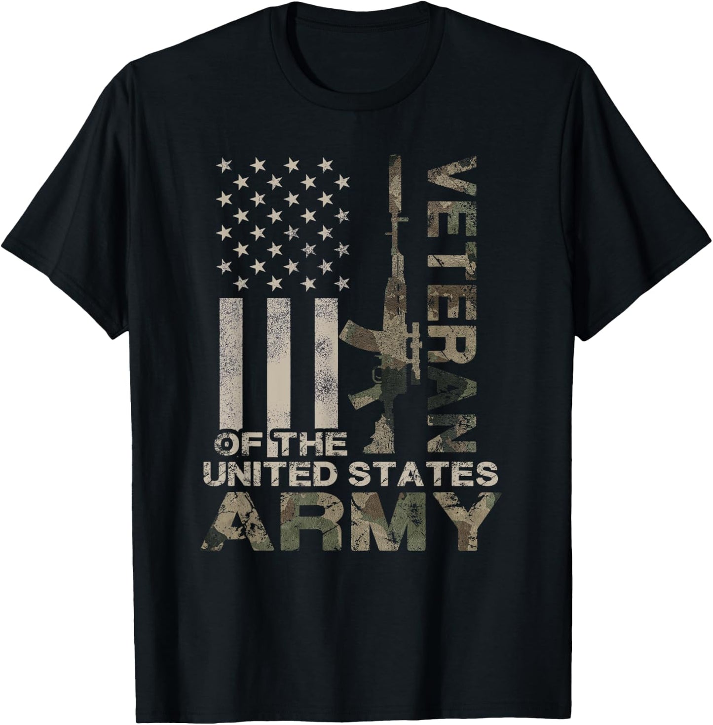 US Army | Military Green Camo Flag Retro Design Gift T-Shirt - T-Shirt | Black