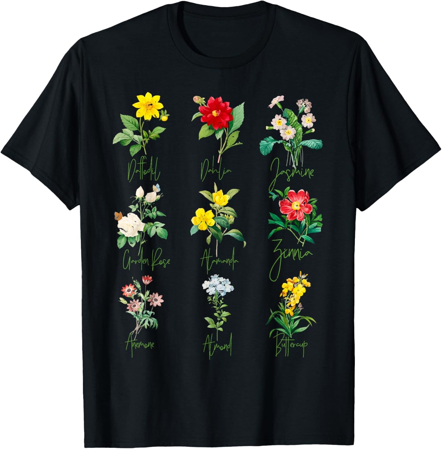 Vintage Botanical Beautiful Floral Flower Power T-Shirt - T-Shirt | Black