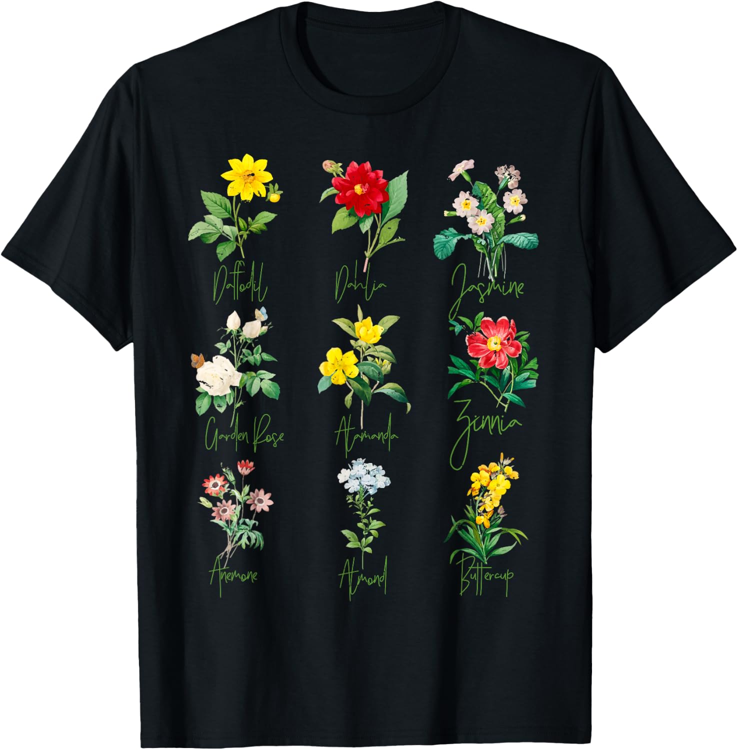 Vintage Botanical Beautiful Floral Flower Power T-Shirt - T-Shirt | Black