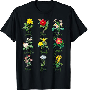 Vintage Botanical Beautiful Floral Flower Power T-Shirt - T-Shirt | Black
