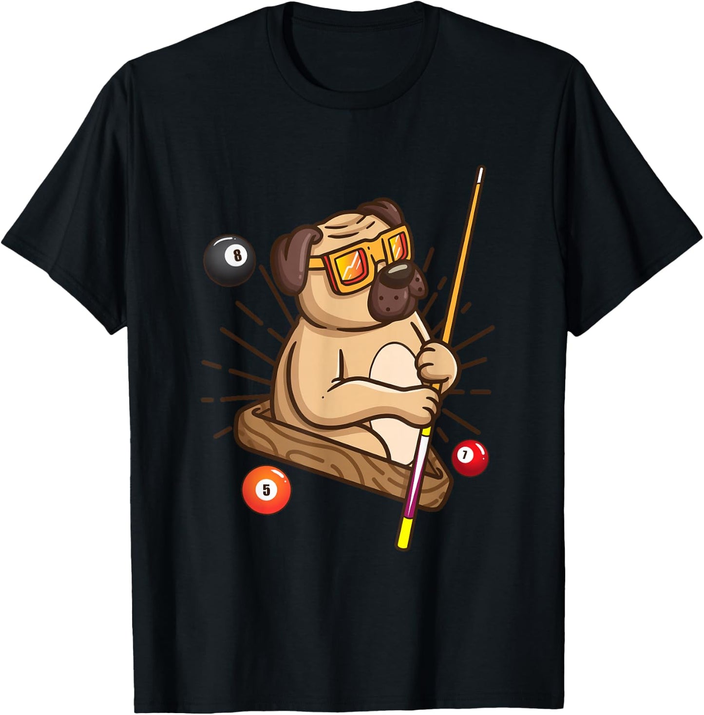 Billiard Pug Dog Hustler Pool Girls Snooker Gifts T-Shirt - T-Shirt | Black