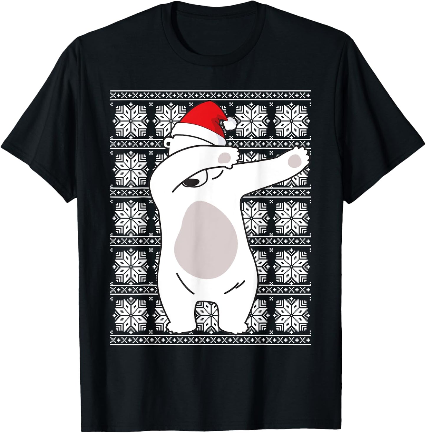 Ugly Christmas Sweater Polar Bear Santa Hat Dabbing Gifts T-Shirt - T-Shirt | Black