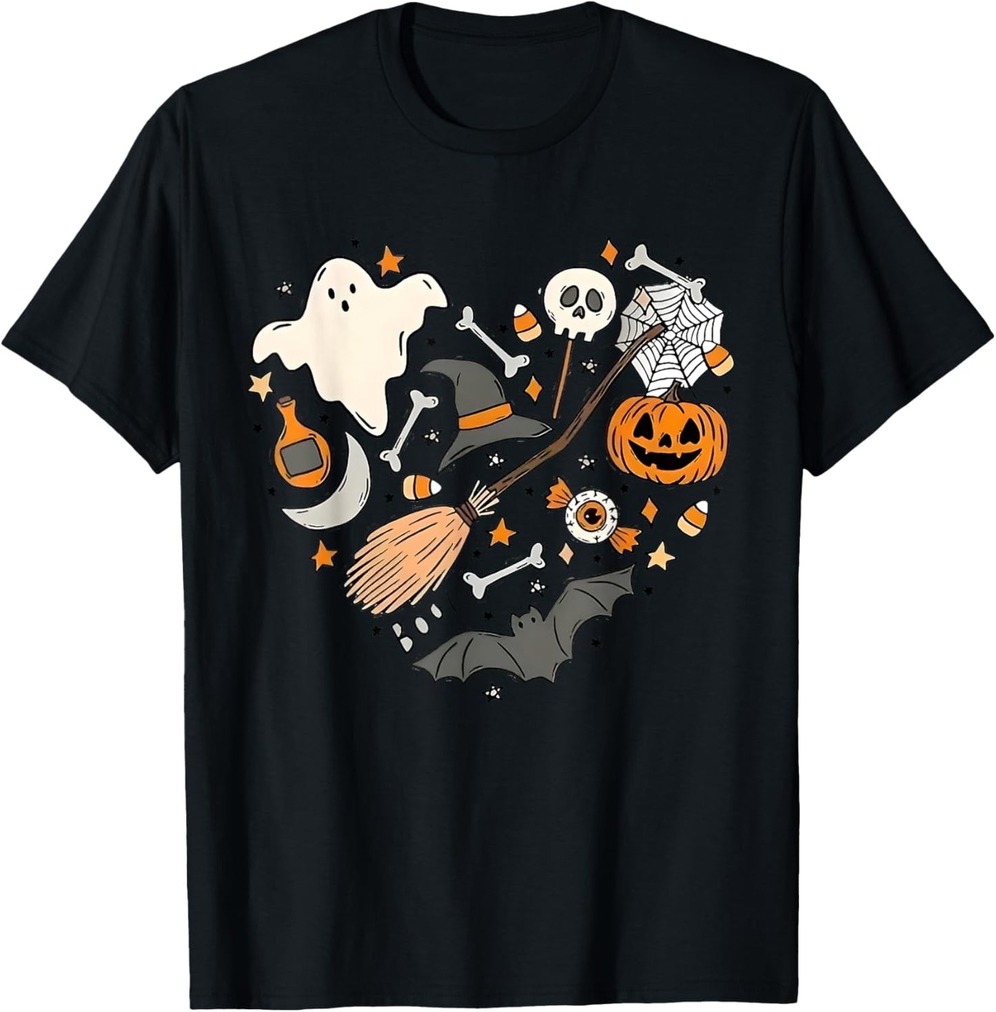 Halloween Doodle Heart Cute Halloween Costume Ghost Funny T-Shirt - T-Shirt | Black