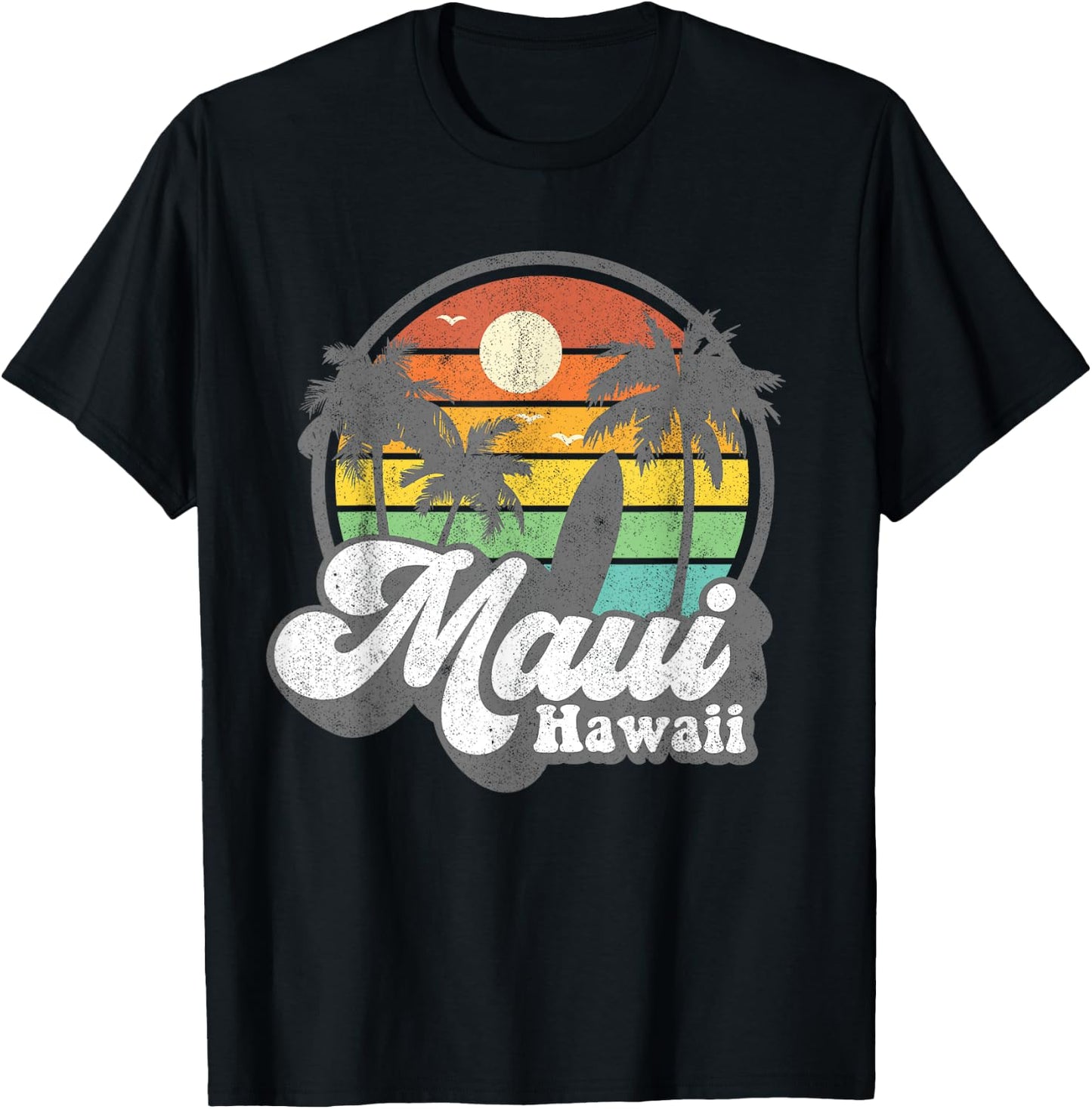 Vintage Maui Hawaii Hawaiian Beach Surfing 70's Surf Gift T-Shirt - T-Shirt | Black