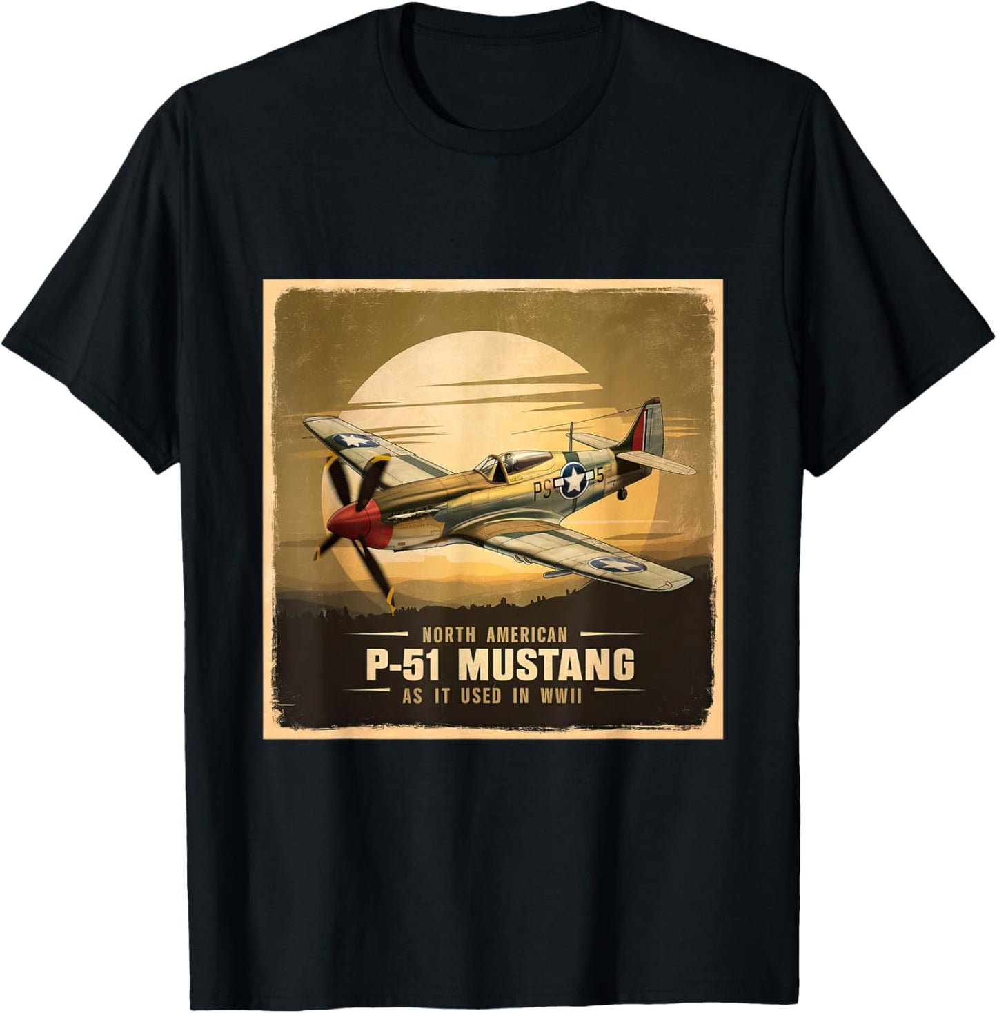 North American P-51 Mustang WW2 Fighter Vintage Airplane T-Shirt - T-Shirt | Black
