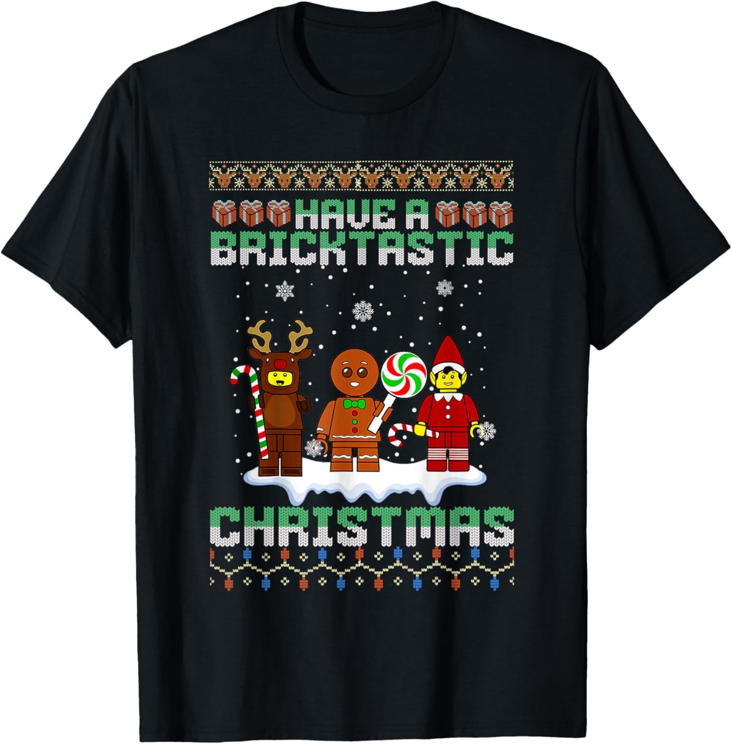 Have A Bricktastic Christmas Building Bricks Ugly Sweater T-Shirt - T-Shirt | Black