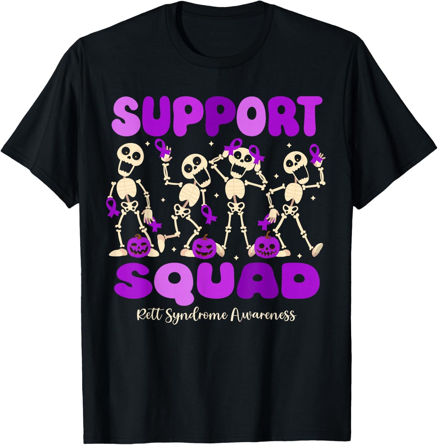 Funny Halloween Rett Syndrome Skeleton Support Squad T-Shirt - T-Shirt | Black