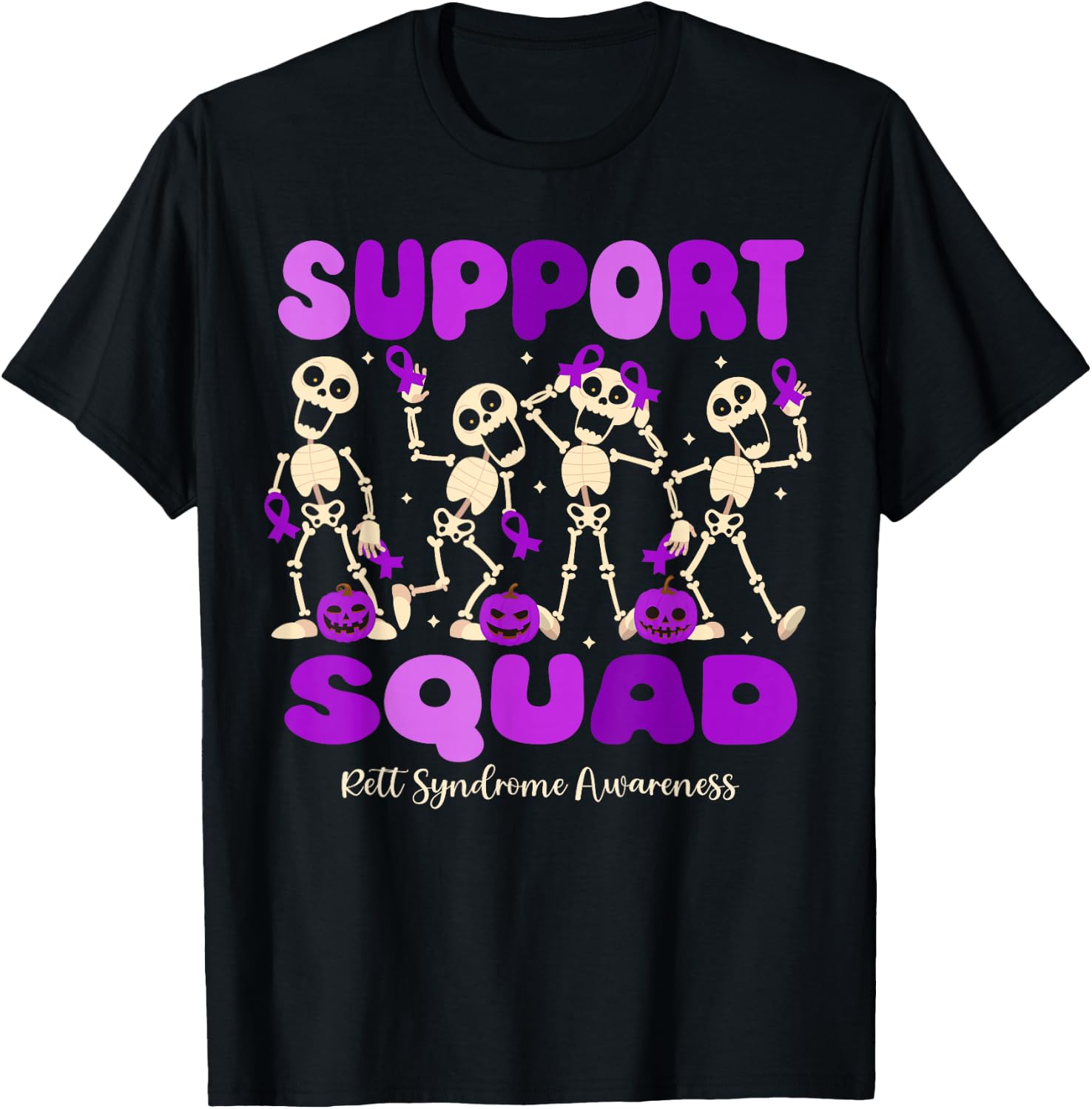 Funny Halloween Rett Syndrome Skeleton Support Squad T-Shirt - T-Shirt | Black