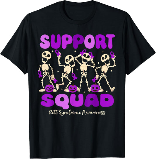 Funny Halloween Rett Syndrome Skeleton Support Squad T-Shirt - T-Shirt | Black