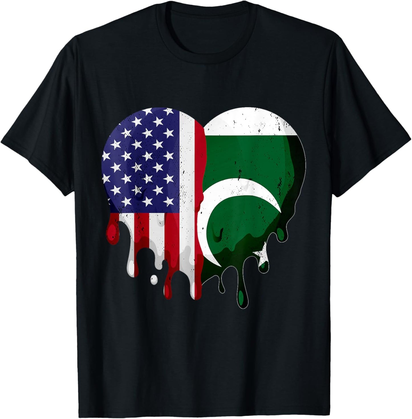 American Pakistani Heritage Month Pakistan Flag Heart T-Shirt - T-Shirt | Black