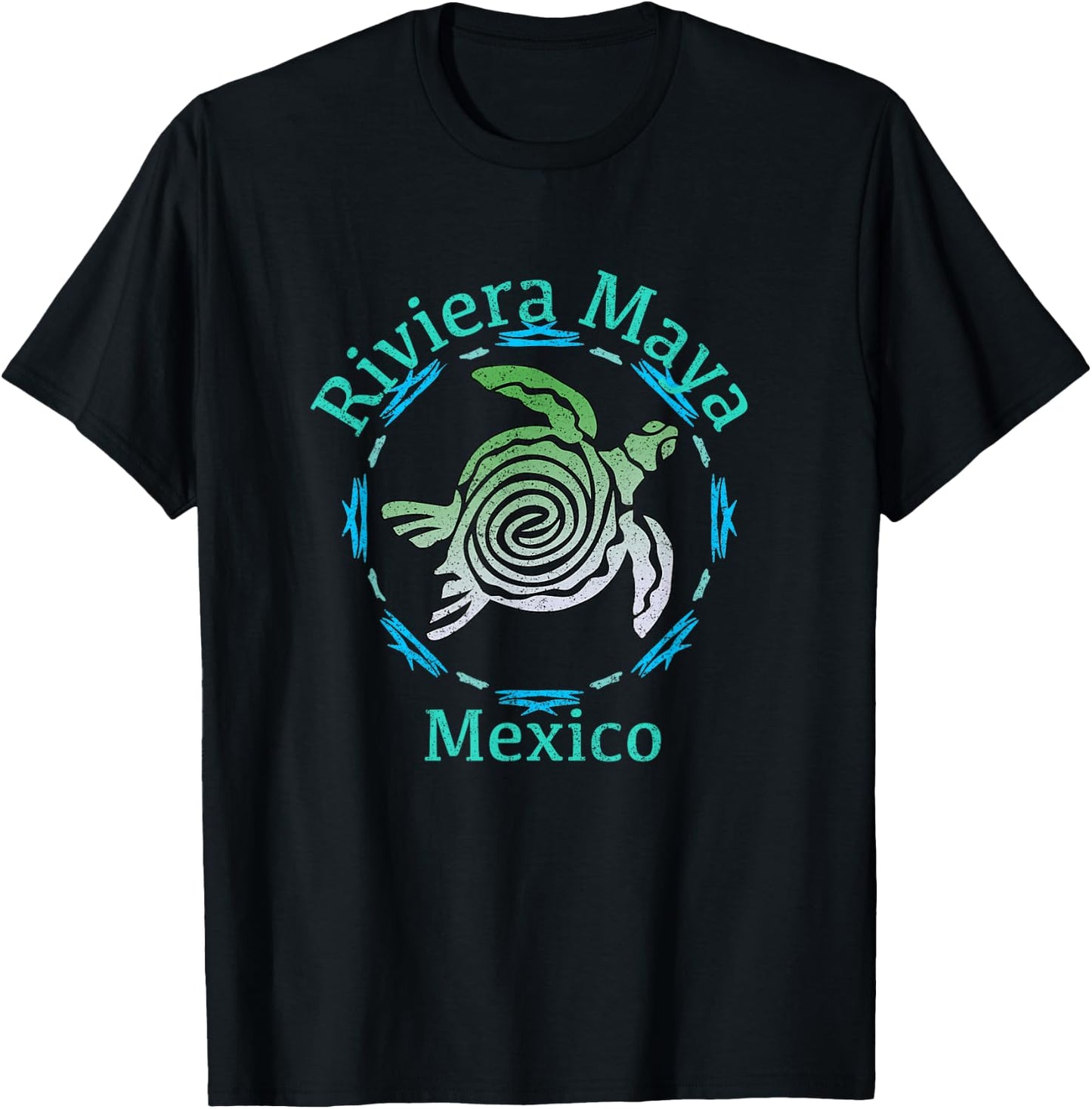 Riviera Maya Mexico Vintage Tribal Turtle T-Shirt - T-Shirt | Black
