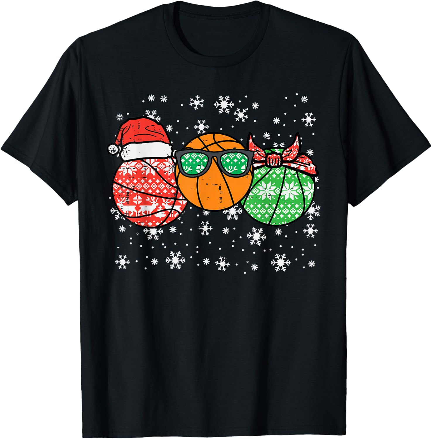 Christmas Basketballs Santa Cute Xmas Sports Men Boys Kids T-Shirt - T-Shirt | Black