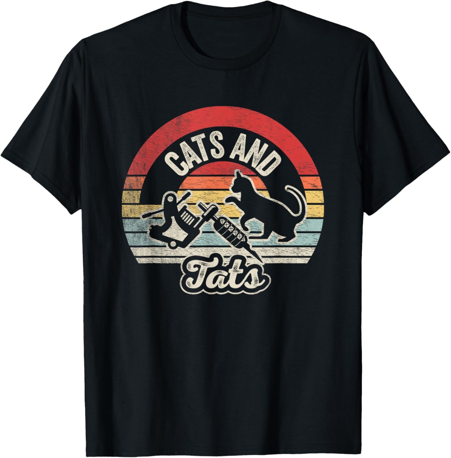 Vintage Cats and Tats Shirt Cat Tattoo Lover Cats & Tats T-Shirt - T-Shirt | Black