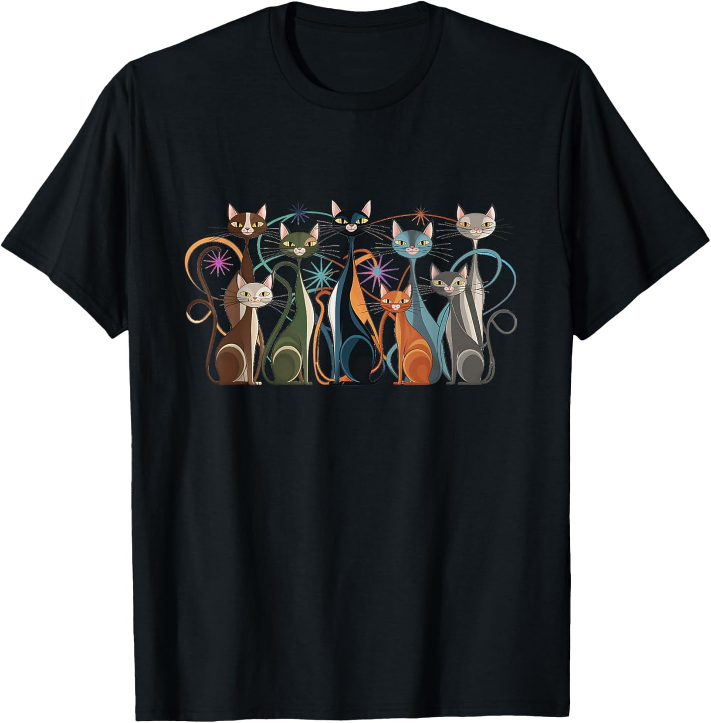 Cat Vintage Retro Mid-Century Modern Look Cats 50s 60s Style T-Shirt - T-Shirt | Black