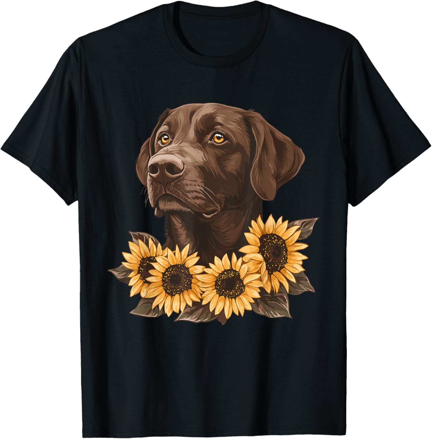 Brown Labrador with Sunflowers T-Shirt - T-Shirt | Black