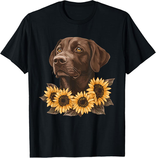 Brown Labrador with Sunflowers T-Shirt - T-Shirt | Black
