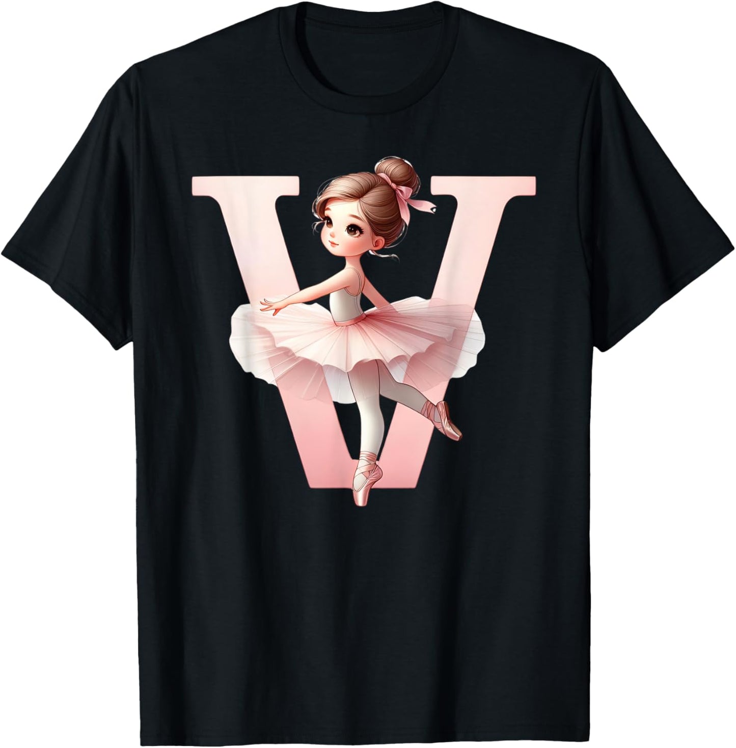 Ballerina Girl Dancing Name First Letter V Girly Tutu Ballet T-Shirt - T-Shirt | Black