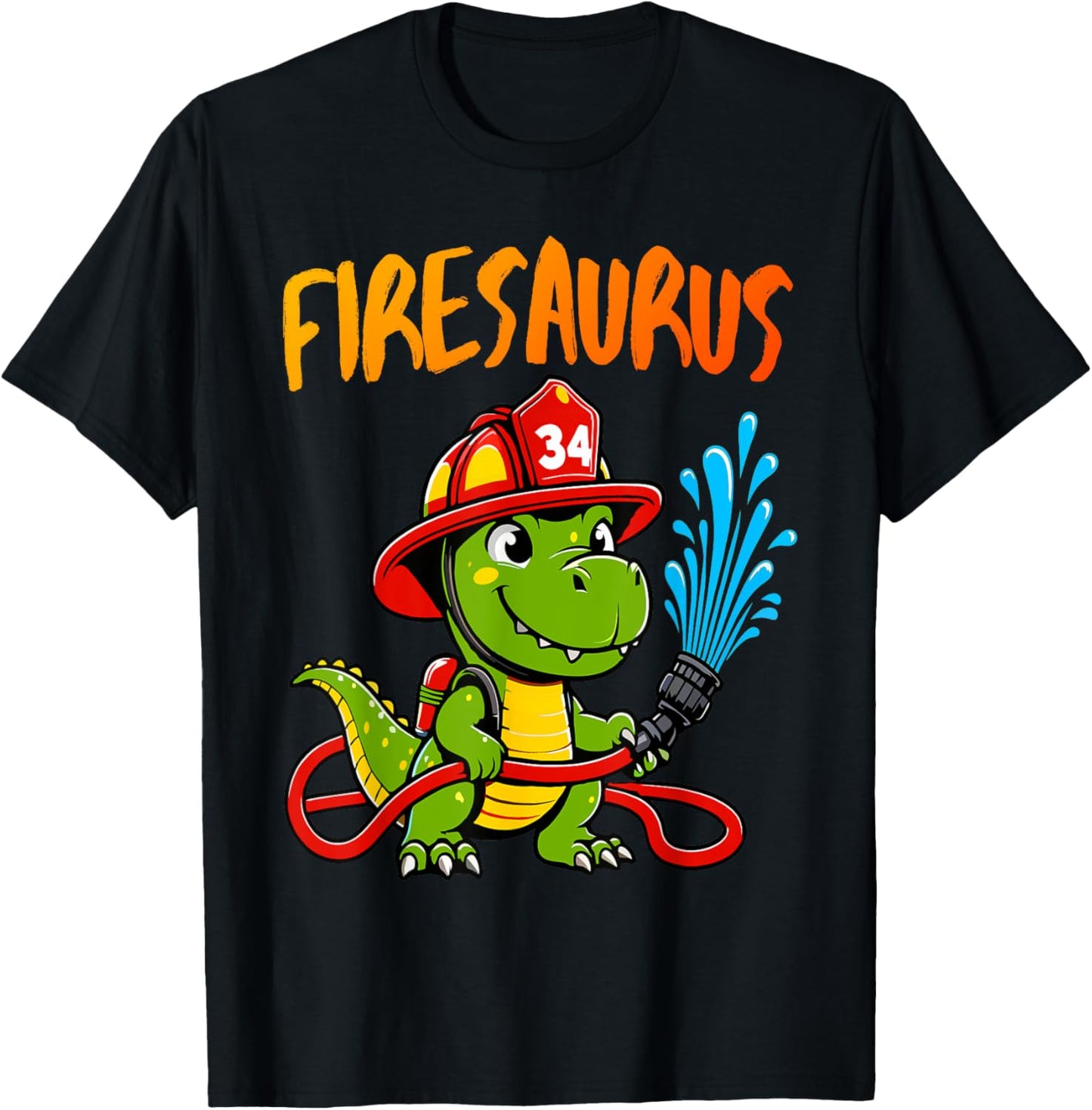 Firesaurus Rex Fireman Fire Firefighters Dino Hero T-Shirt - T-Shirt | Black