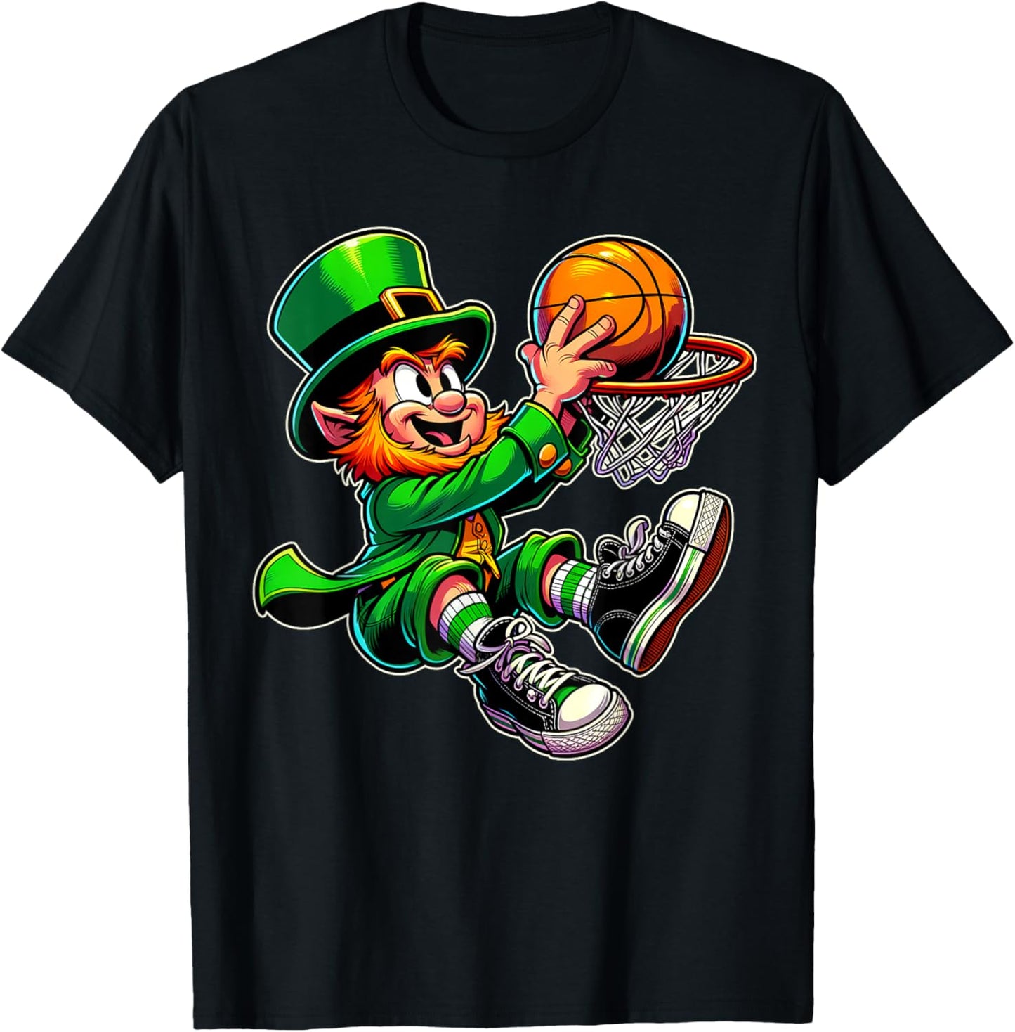 St Patrick's Day Irish Leprechaun Basketball Player Dunk T-Shirt - T-Shirt | Black
