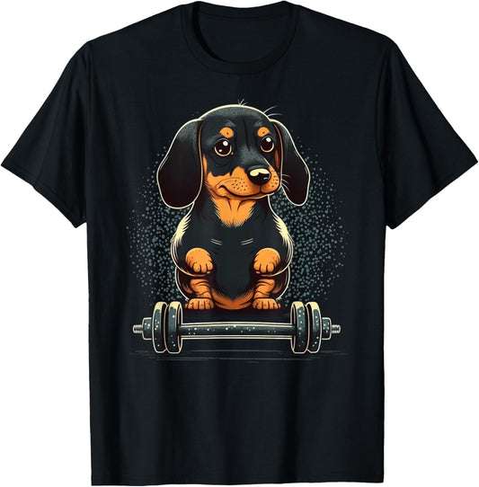 Dachshund Weightlifting Funny Fitness Gym Dachshund T-Shirt - T-Shirt | Black