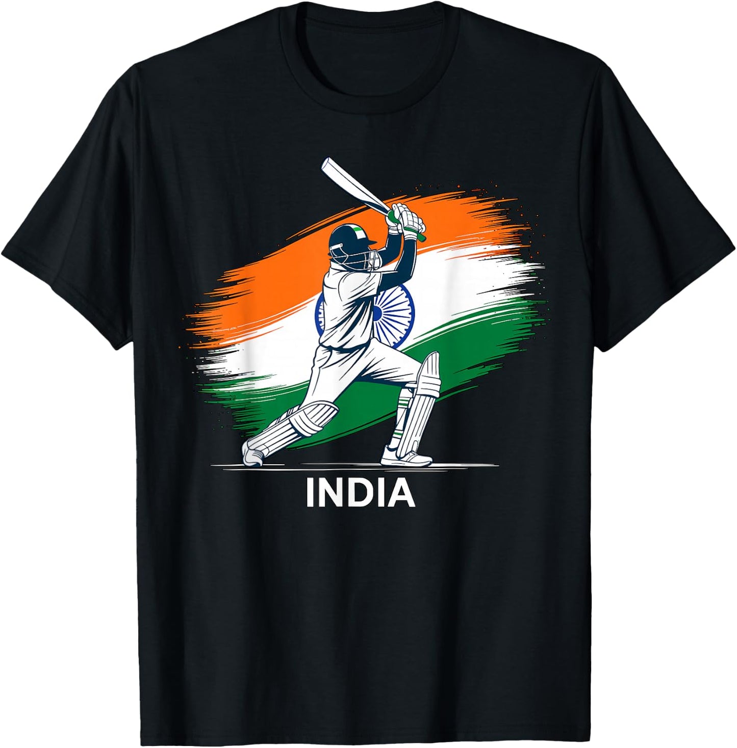 Indian Cricket with Flag T-Shirt - T-Shirt | Black